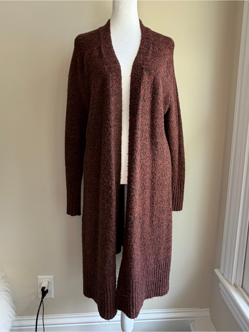 Prologue Women's Small Long Open-Front Brown Women's Sweater Cardigan
